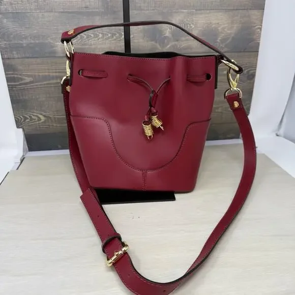 A. Bellucci Bucket Bag Red Leather Drawstring Made in Italy Crossbody Purse
