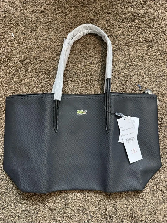 Lacoste Black Tote with Green Crocodile Logo