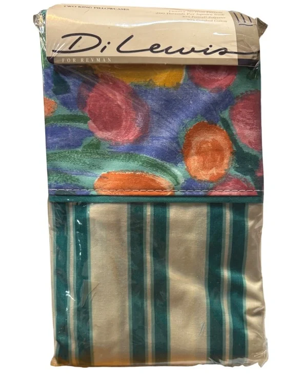 Vintage 1990’s two Di Lewis for Revman king pillowcases made of combed cotton.