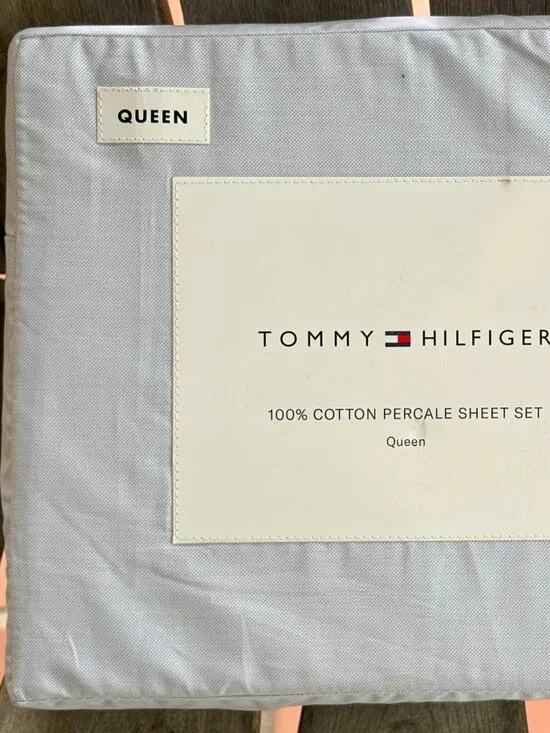 Tommy Hilfiger Queen CHRISTOPHER TEXTURE GRAY Sheet Set 100% Percale Cotton