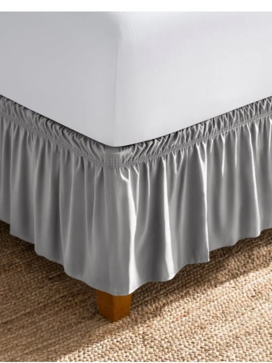 GRAY Wrap Around Bed Skirt Dust Ruffle 15” Drop Wrinkle-Free KING