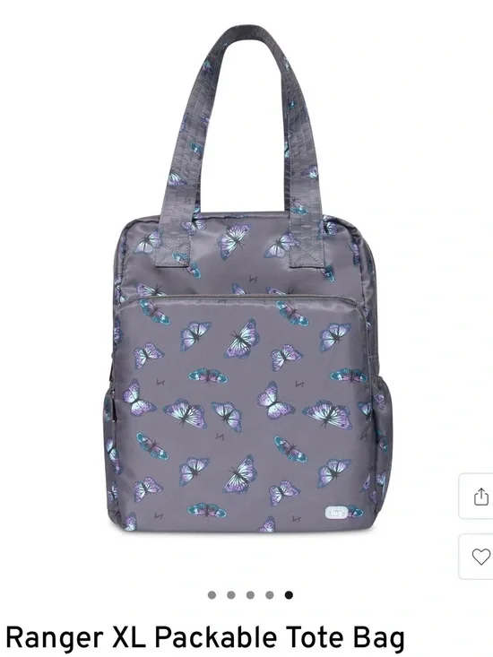 NWT- lug Ranger XL Packable Tote Butterfly Grey Print