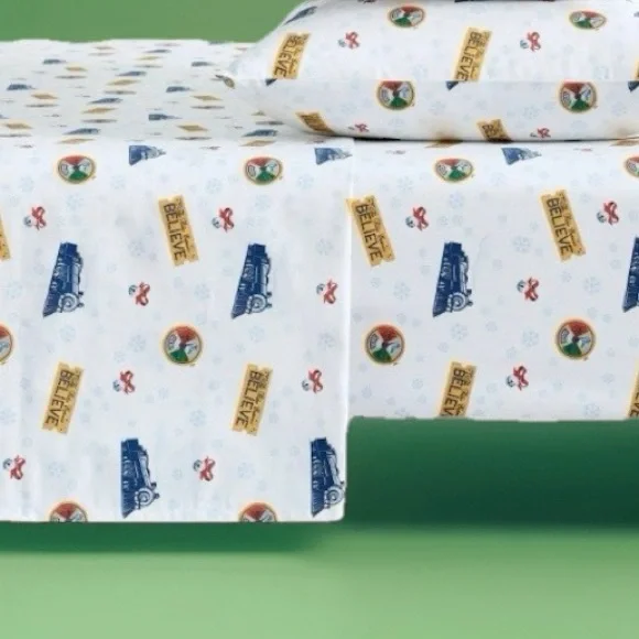 Pottery Barn Christmas Polar Express Train Twin Twin XL Sheet Set Cotton Holiday