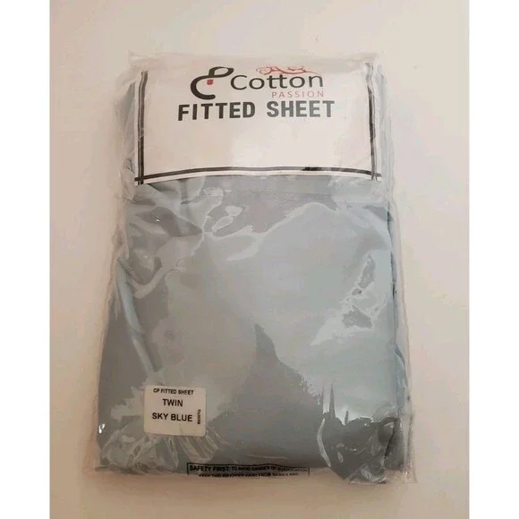 Cotton Passion Twin Fitted Sheet Moisture Wicking Quick Dry Sky Blue Easy Care