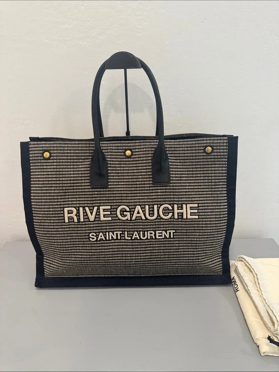 Saint Laurent Rive Gauche Tote Bag in Black & Cream