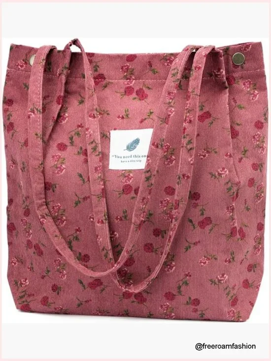 Corduroy Tote Bag Canvas Shoulder Handbag for Women Travel Shopping