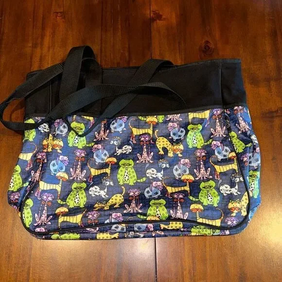 Whimsical Kitty Cat Large Duffel Tote Bag