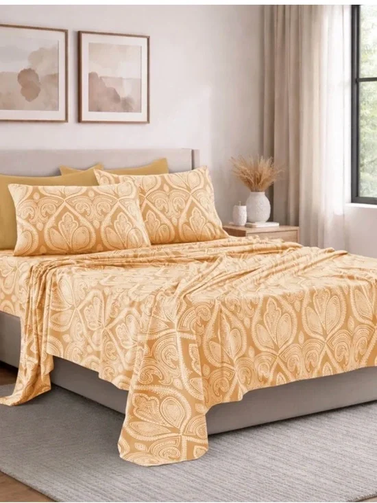Mustard Paisley Print Bed Sheet Set - Home Bedding