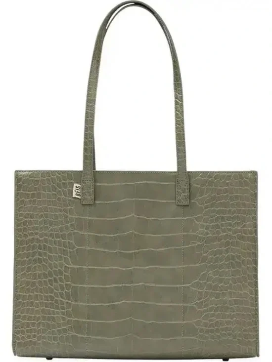 BEIS Olive Green Croc-Embossed Work Tote