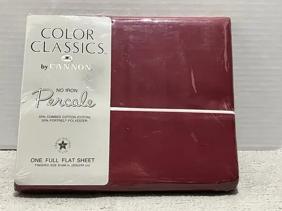 Cannon Color Classics Full Flat Sheet Strawberry Wine Red No Iron Percale NEW