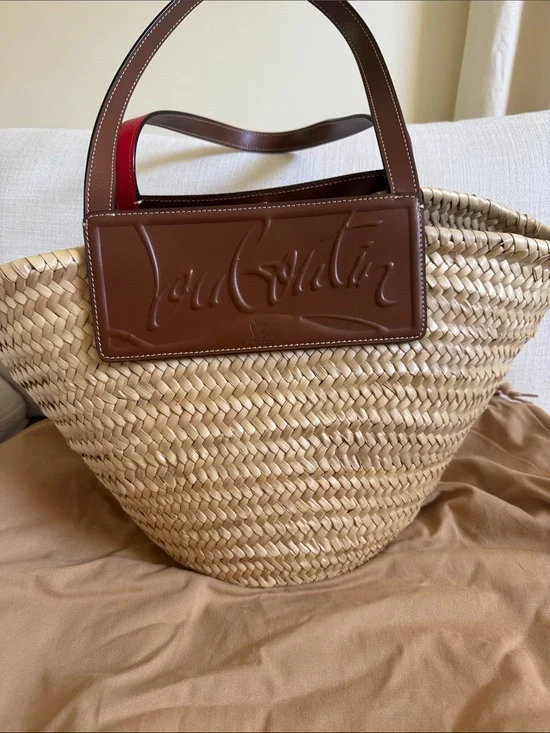 Christian Louboutin Natural Straw Tote with Brown Leather Trim