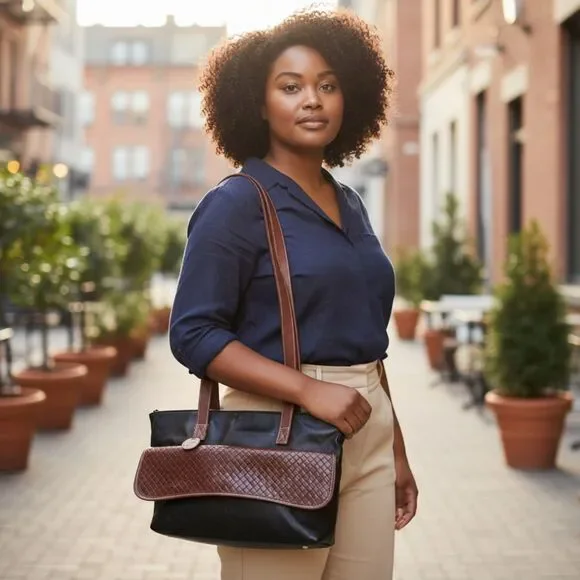 Mountain Ridge Black and Brown Faux Leather Zipper Snap Closure Tote