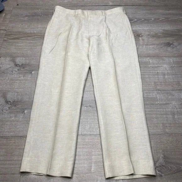 Cubavera Dress Pants Mens 36x30 Beige Linen Blend Pleated Tropical Summer Beach
