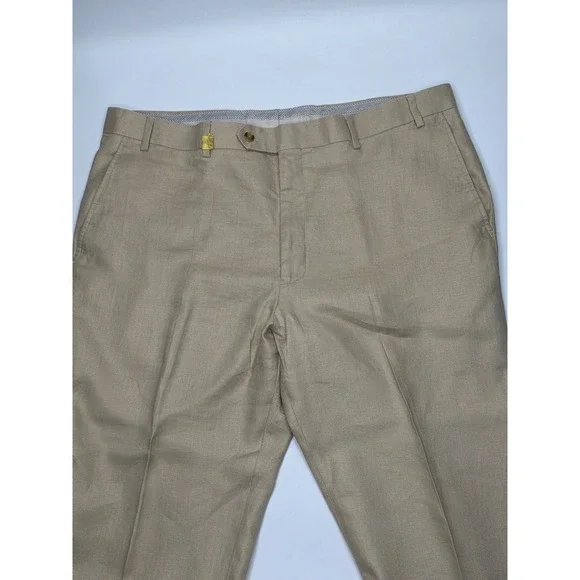 Classic Khaki Texere Flat Front Mens Dress Pants Chinos 100% Linen Size‎ 40 x 29