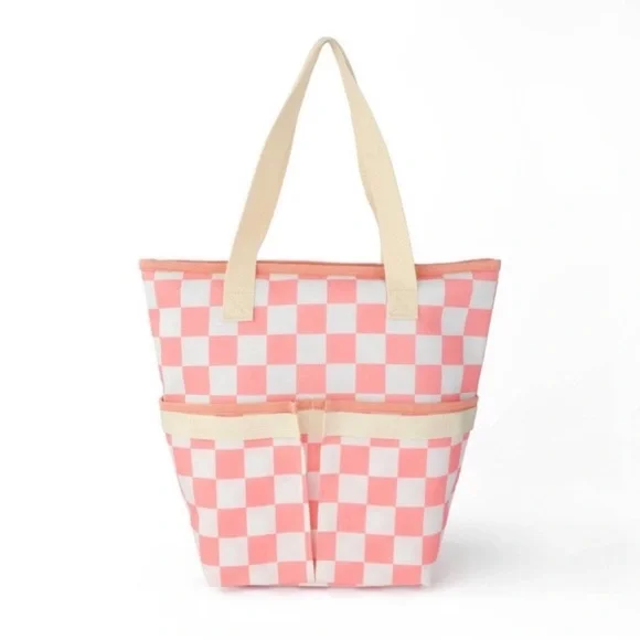 New Target Bullseye Playground Cooler Bag Checkered Pink and Cream Tote, Spring
