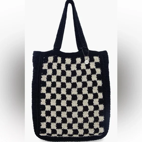 The SAK Black & Cream Check Crochet Tote Bag - Women