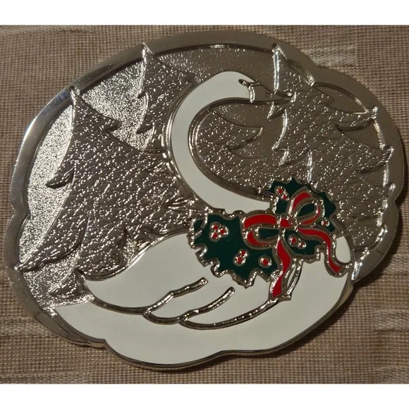Wm. A.‎ Rogers Holiday Swan Coasters Set of 6 Silverplate Enamel Oneida 011 7601
