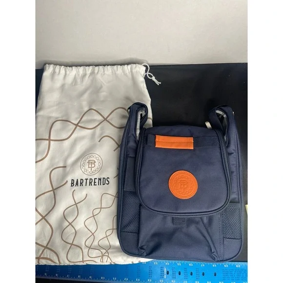 BARTRENDS Insulated Wine Beverage Carrier Bag‎ Navy Blue Orange with Dust Bag