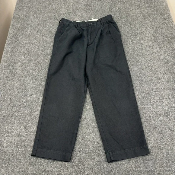 Club Room Trousers Mens 32x30 Black Linen Cotton Pleated Chino Casual Classic