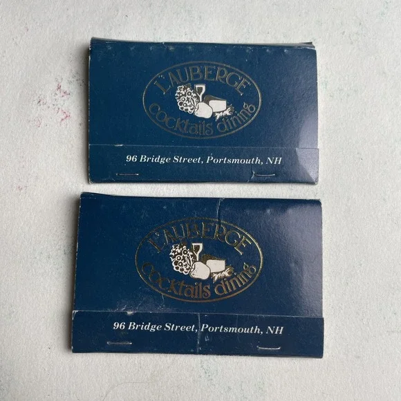 Vintage Matchbooks Lauberge Cocktails Dining Portsmouth NH Blue Gold Memorabilia