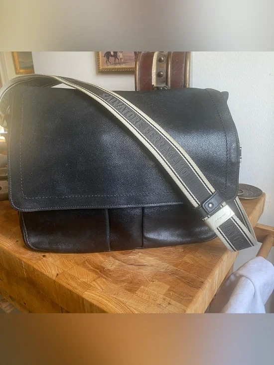 Salvatore Ferragamo Black Python-Embossed Leather Tote with Branded Canvas Strap