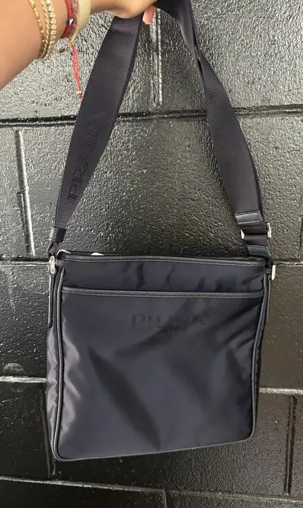 Prada Tessuto Nylon Saffiano Messenger Crossbody Bag Black