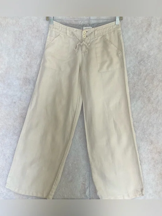 Love Tree Linen Pants With Large Pockets,tie Front Drawstring Waist (SKU695)