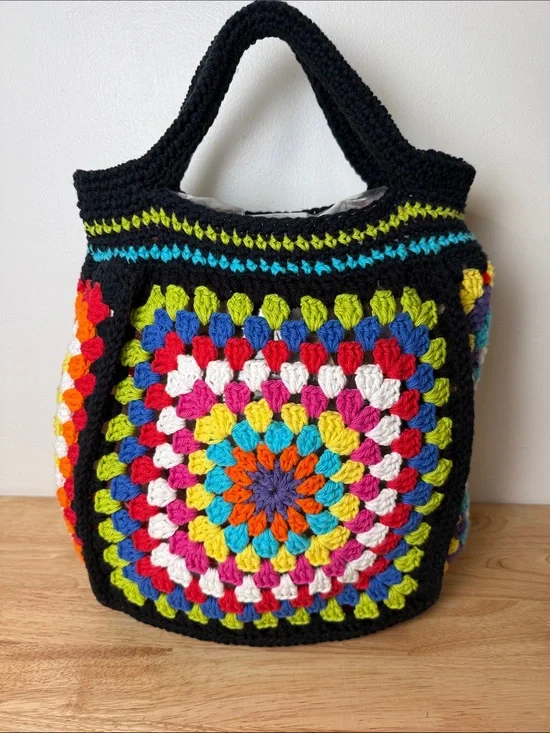 Handmade Crochet Granny Tote Beach Bag Boho