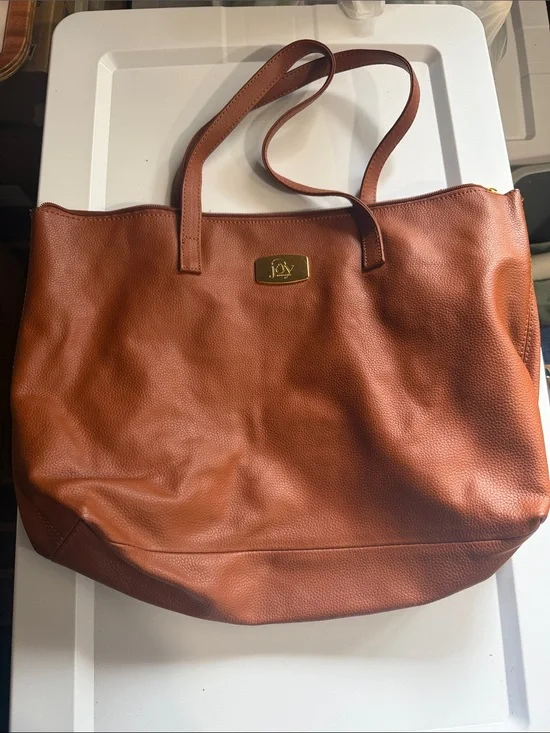 Joy Mangano Large Brown Tote Bag with Removable Pouch