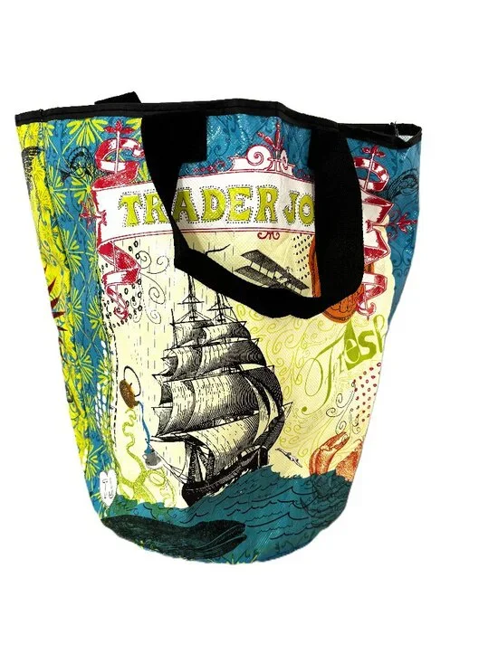 Vintage Trader Joe’s Sailing Ship & Rooster Barrel Shopping Bag EUC