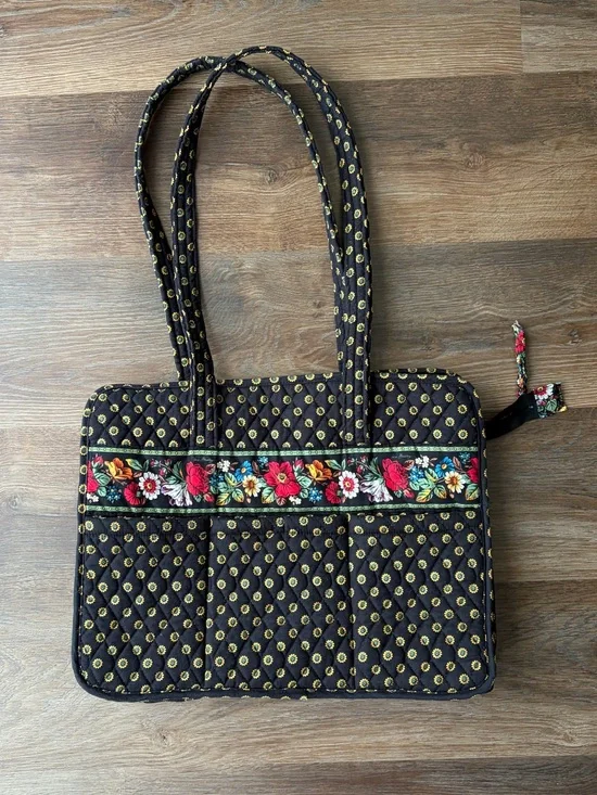 Vera Bradley Retired Black Little Betsy Quilted Tote