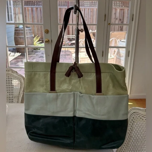 Maliparmi Green Colorblock Leather Tote with Brown Straps