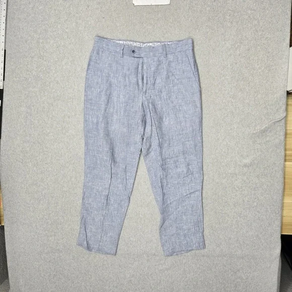 Bar III Men Pants 30W 30L Blue Linen Dress Pants Button Slim 26