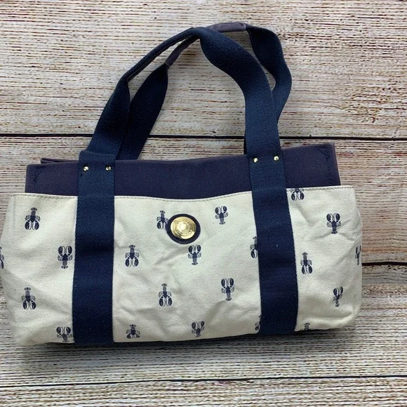 Tommy Hilfiger Lobster Print‎ Tote Bag [2014] Canvas Blue Cream Button Purse