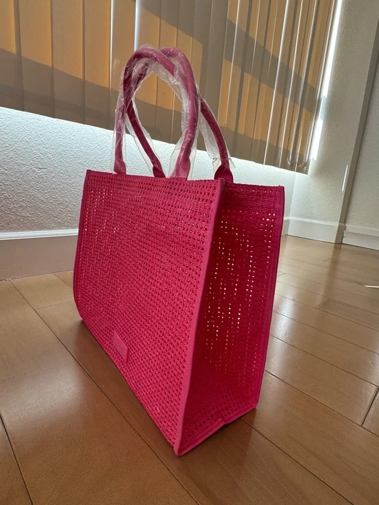 Lancôme Pink Woven Beach Tote Bag - Large Summer Shopper .New
