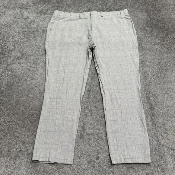 Asos Design Glen Plaid Linen Blend Dress Pants Mens 44x30 Gray Slim Fit Trouser