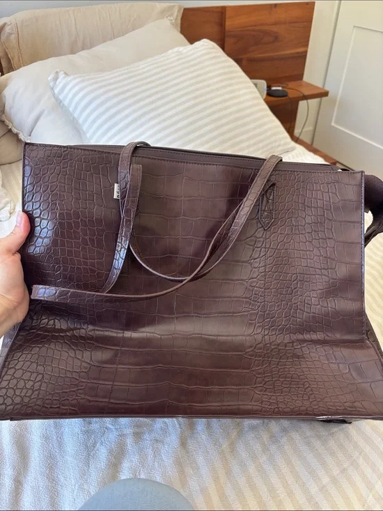 Beis Woman’s Brown Croc-Embossed Leather Tote Work Bag
