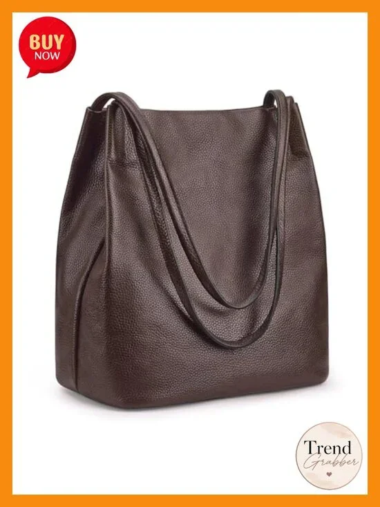 Genuine Leather Tote Shoulder Bag Magnetic Snap Closure Lightweight Spacious