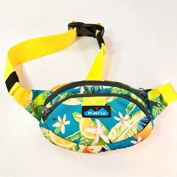 KAVU Tropical Print Waist Bag with Yellow Strap