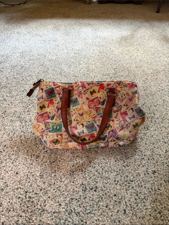 Butterfly Stamp Print Satchel Handbag - Multicolor