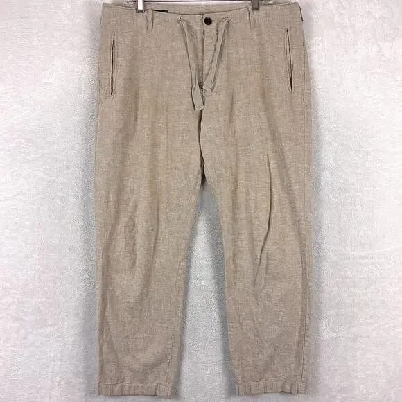 Perry Ellis Pants Mens 34x30 (37x28) Beige Linen Drawstring Beach Summer Preppy