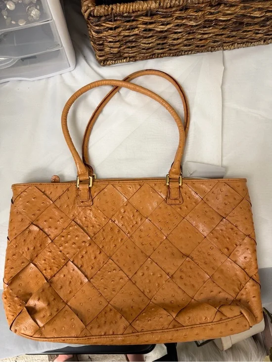 Antonio Melani Brown Faux Ostrich Leather Tote Bag