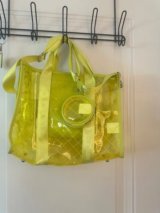 Steve Madden highlighter, yellow see-through tote bag