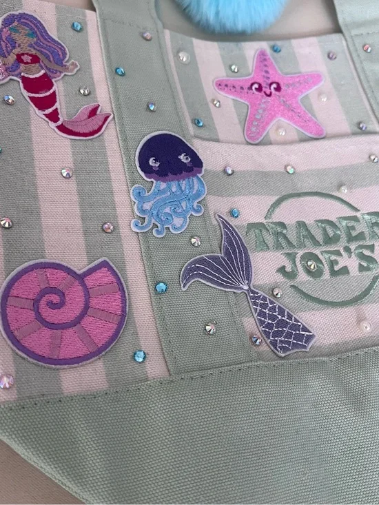 Mermaid Lagoon Paradise Tote Custom Trader Joe’s Striped Mini Canvas Mermaidcore