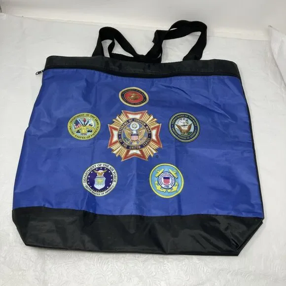 Veterans of Foreign Wars US Blue Tote Bag Zippered Side Pocket ~ 15x17 EUC