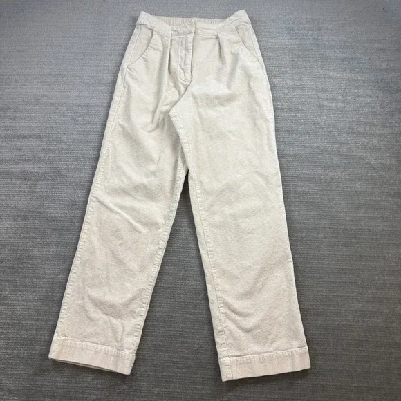 Rhythm Corduroy Pants Womens XS Pleated Front High Waist Off White Straight Leg