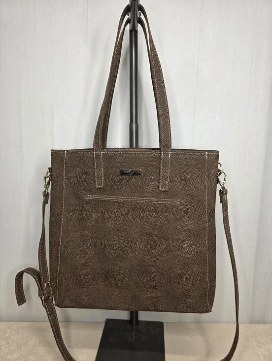 Planner Perfect Brown Textured Leather Tote Bag Crossbody Shoulder Travel Purse