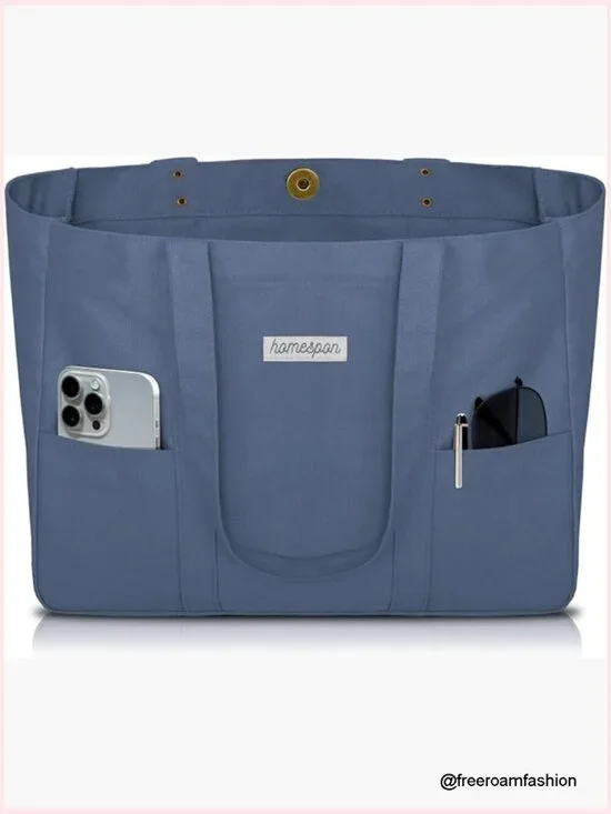 Large Canvas Tote Bag with Laptop Sleeve and Pockets