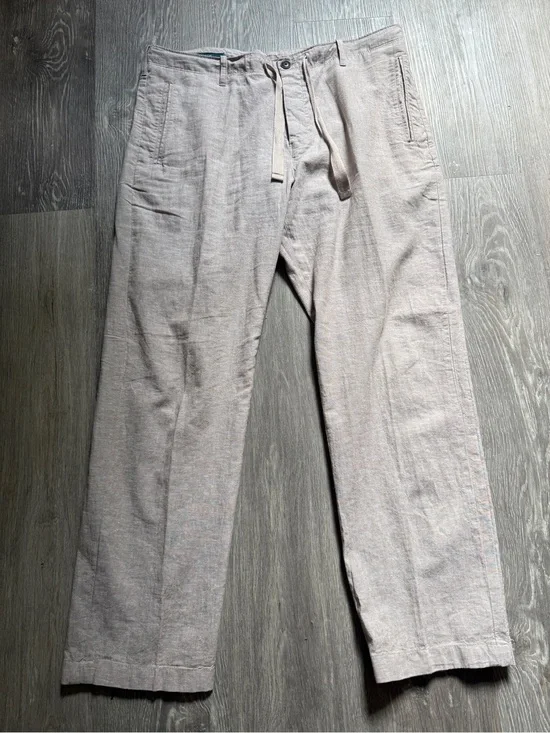 Perry Ellis Men's Relaxed Linen-Blend Pants in Light Beige