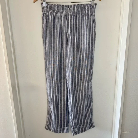 BRIGGS Linen Gray Heather Striped Wide Leg Pants Women’s SMALL Cottagecore EUC